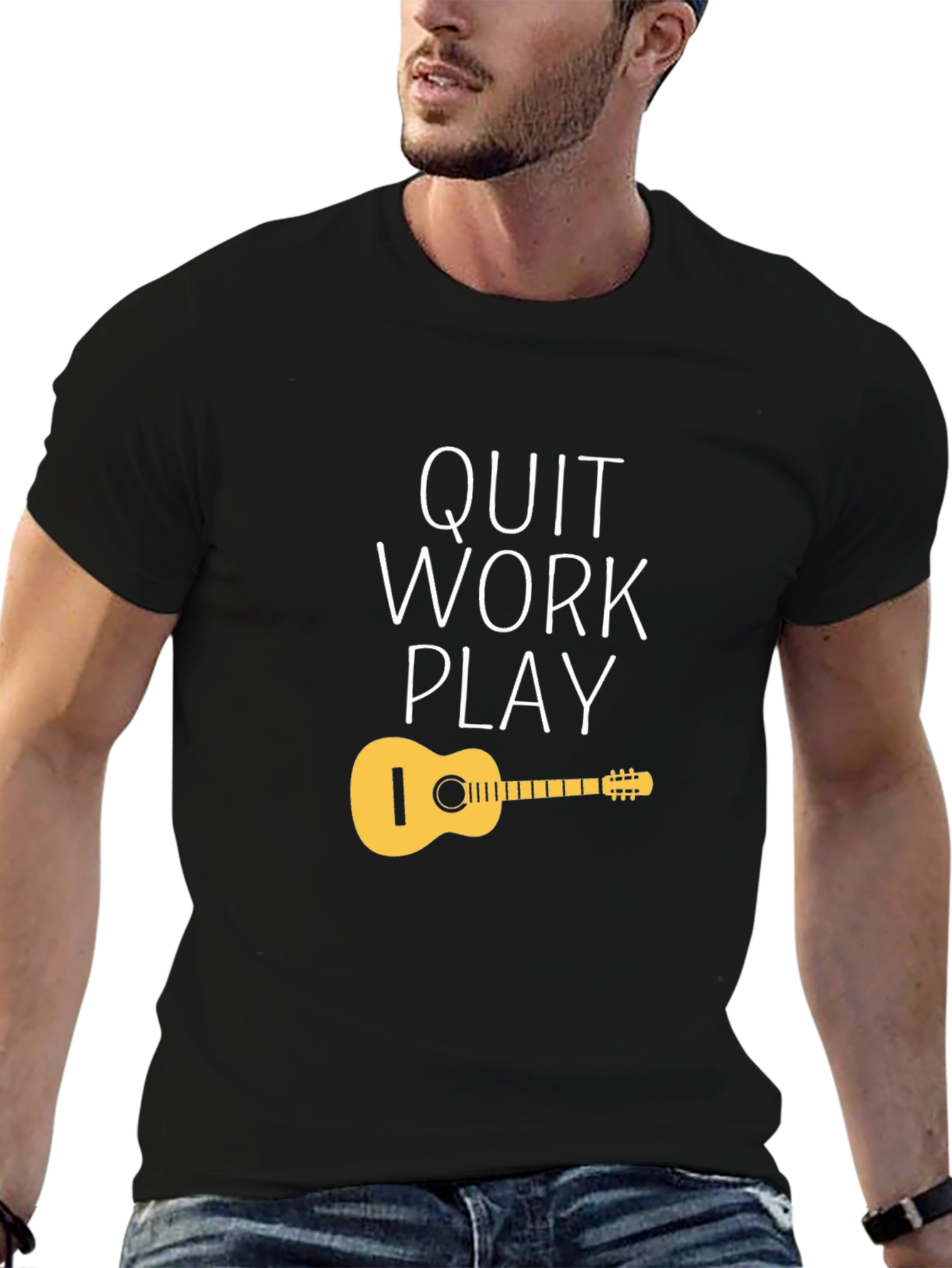 Quit Work Play T-Shirt - Guitar Design