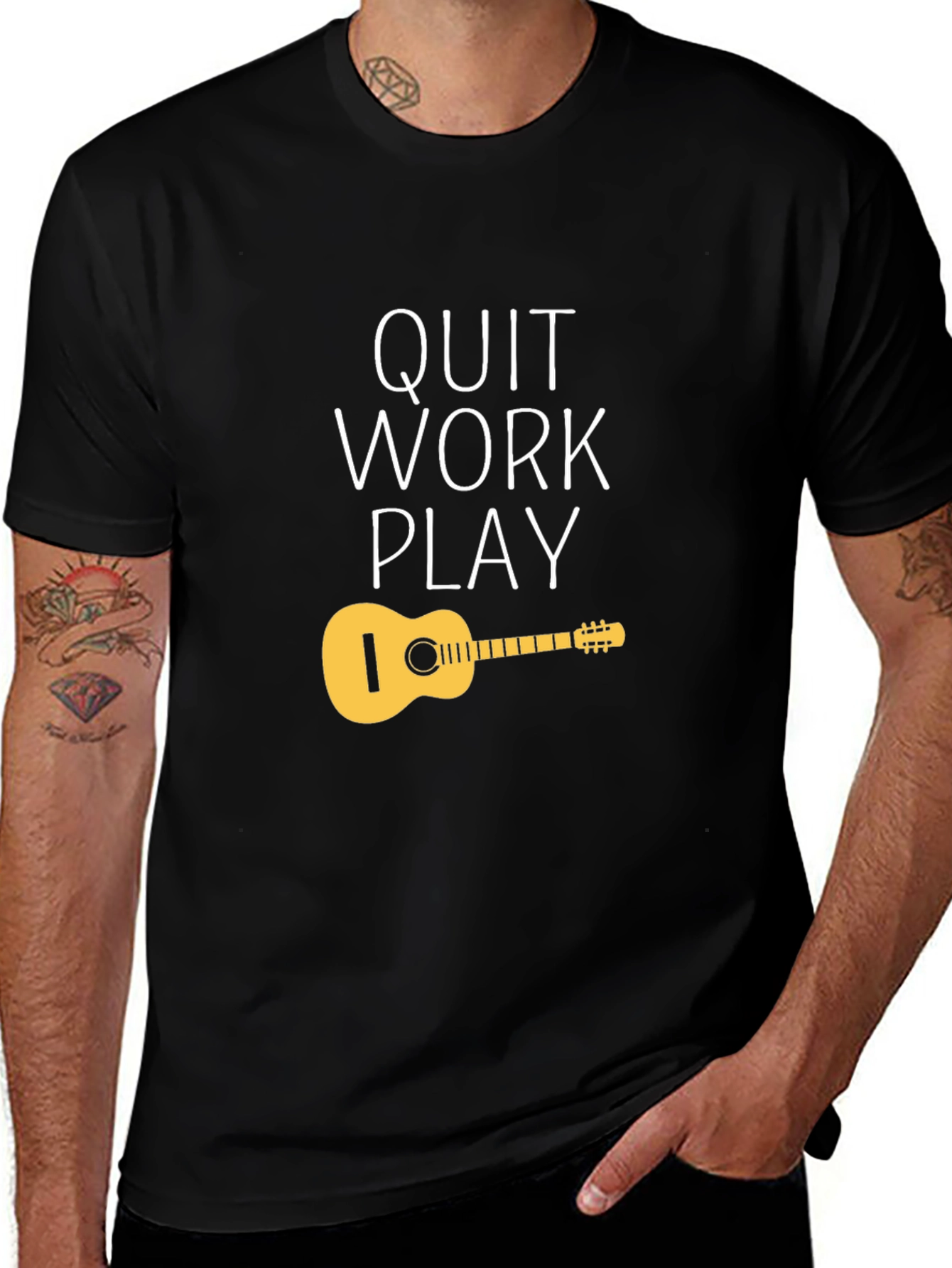 Quit Work Play T-Shirt - Guitar Design