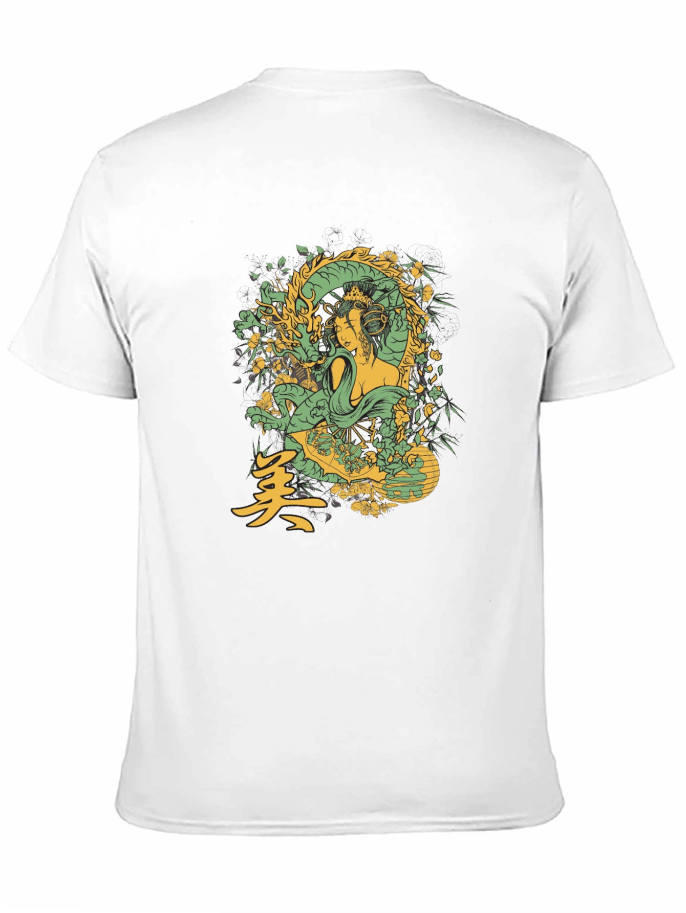 Geisha Dragon Graphic Tee - Black Cotton T-Shirt