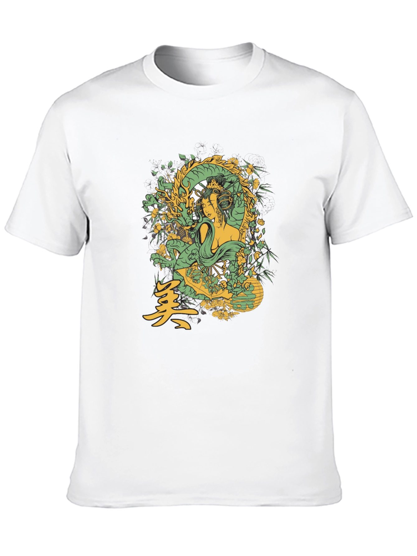 Geisha Dragon Graphic Tee - Black Cotton T-Shirt