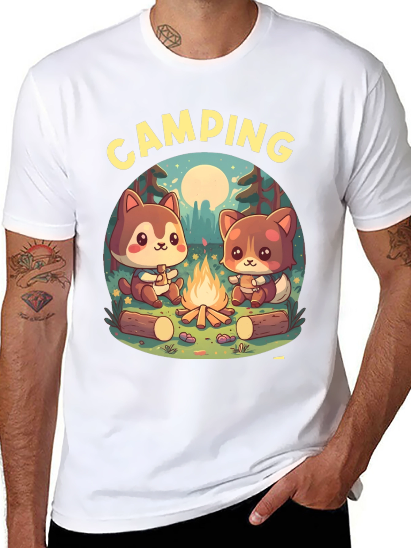 Cute Camping Cartoon Graphic T-Shirt