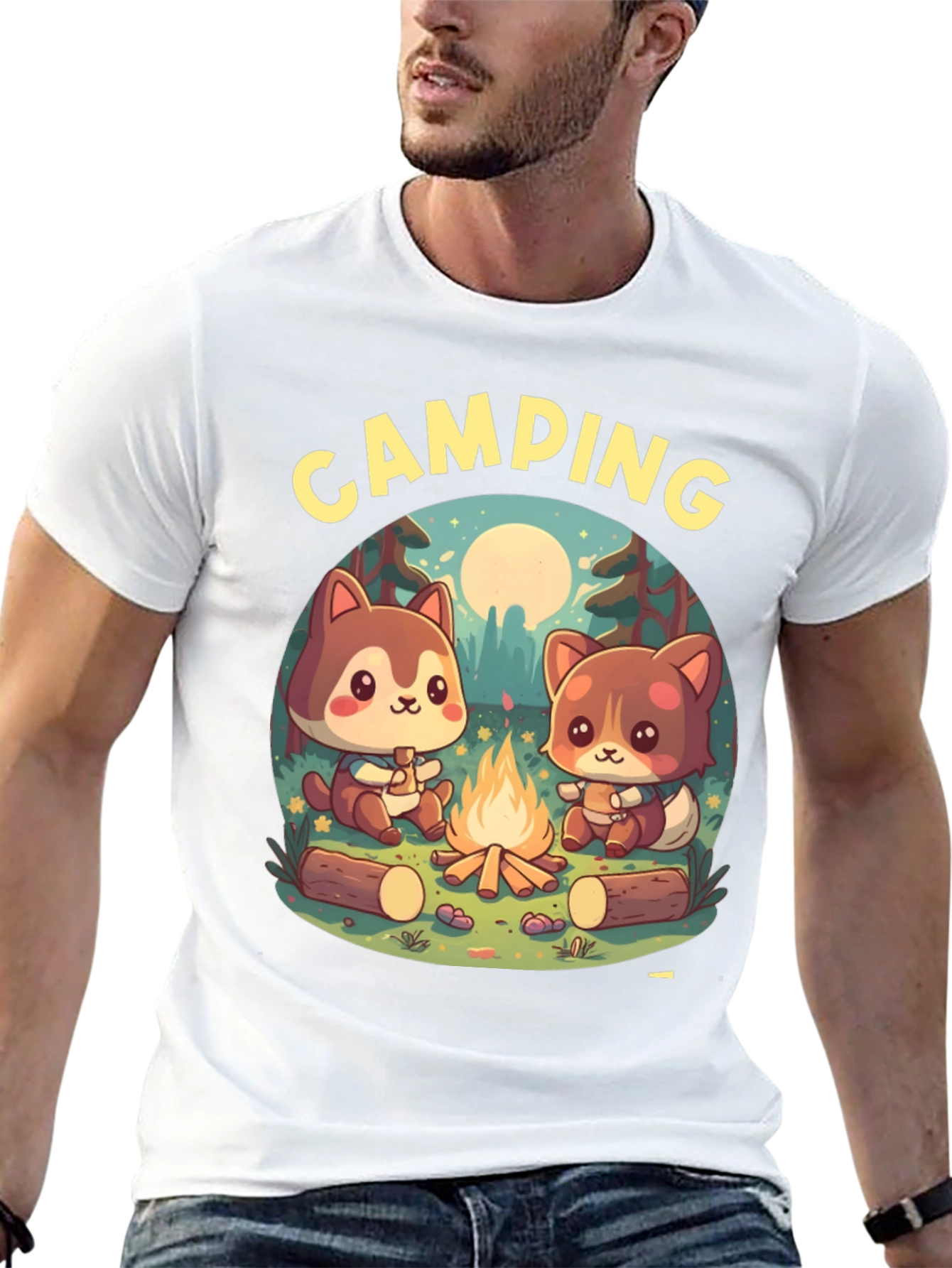Cute Camping Cartoon Graphic T-Shirt