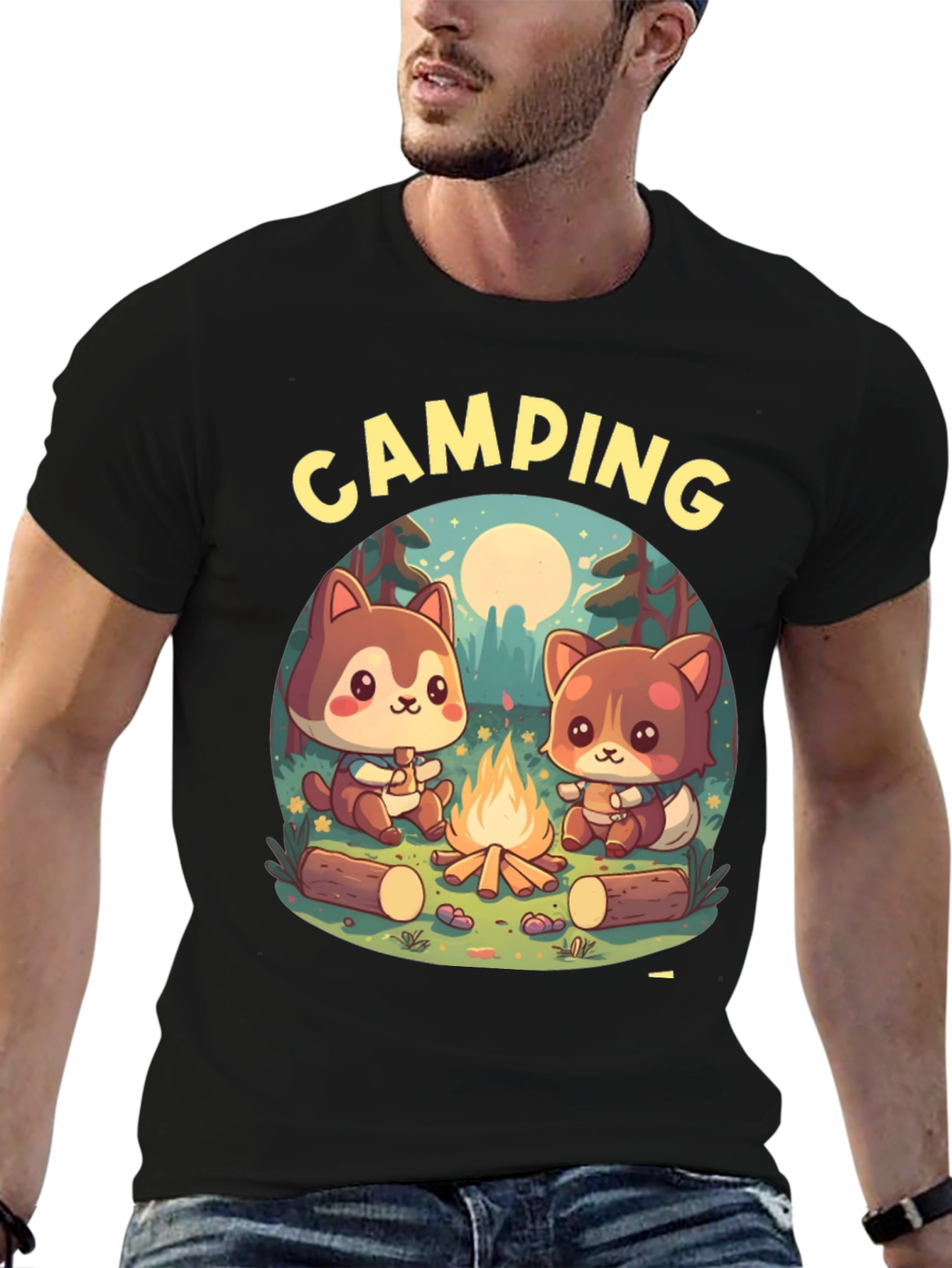 Cute Camping Cartoon Graphic T-Shirt