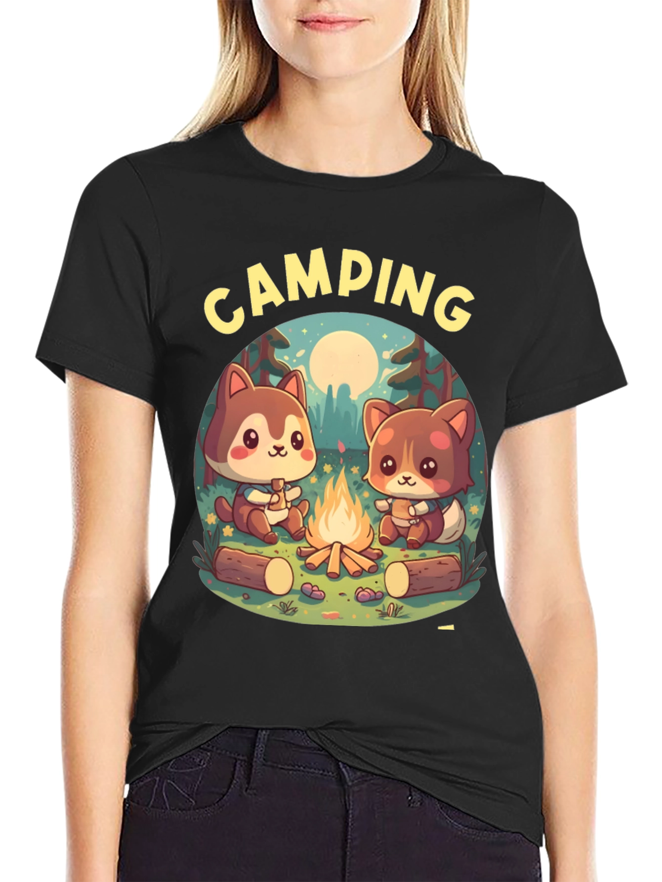 Cute Camping Cartoon Graphic T-Shirt