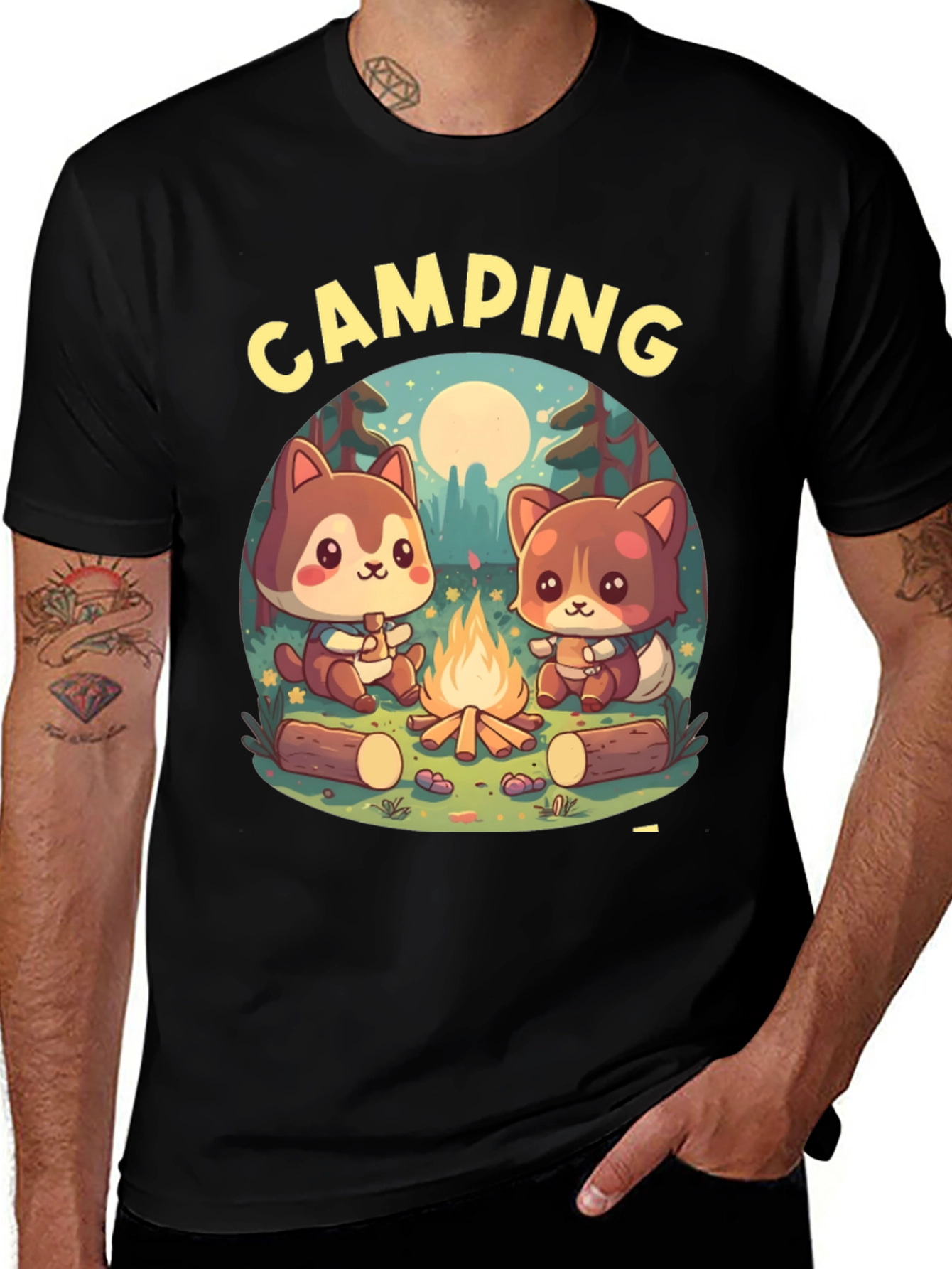 Cute Camping Cartoon Graphic T-Shirt