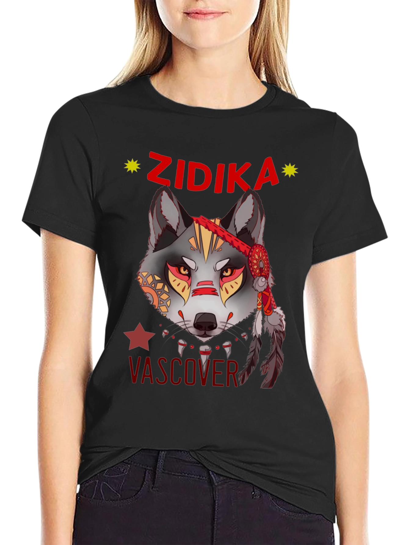 Wolf Graphic Print T-Shirt - Zidika Vascover Design
