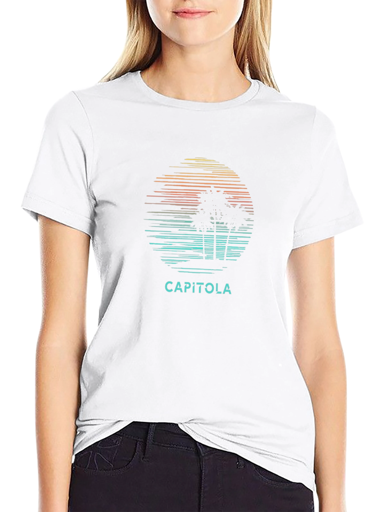 Capitola Palm Tree Sunset Black Graphic Tee