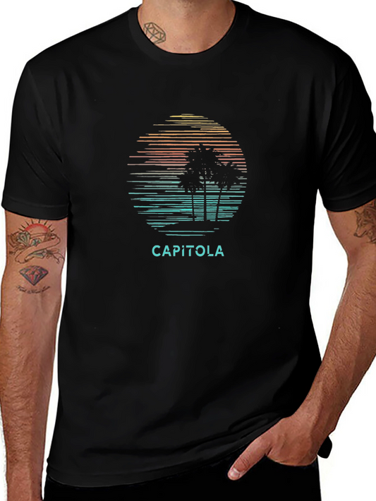 Capitola Palm Tree Sunset Black Graphic Tee