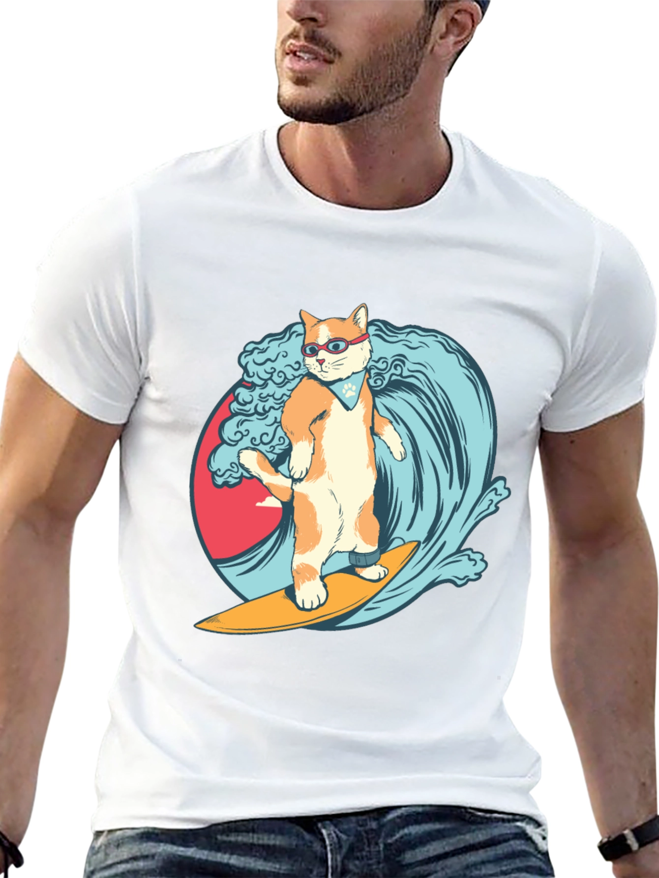 Surfing Cat T-Shirt - Cool Graphic Tee