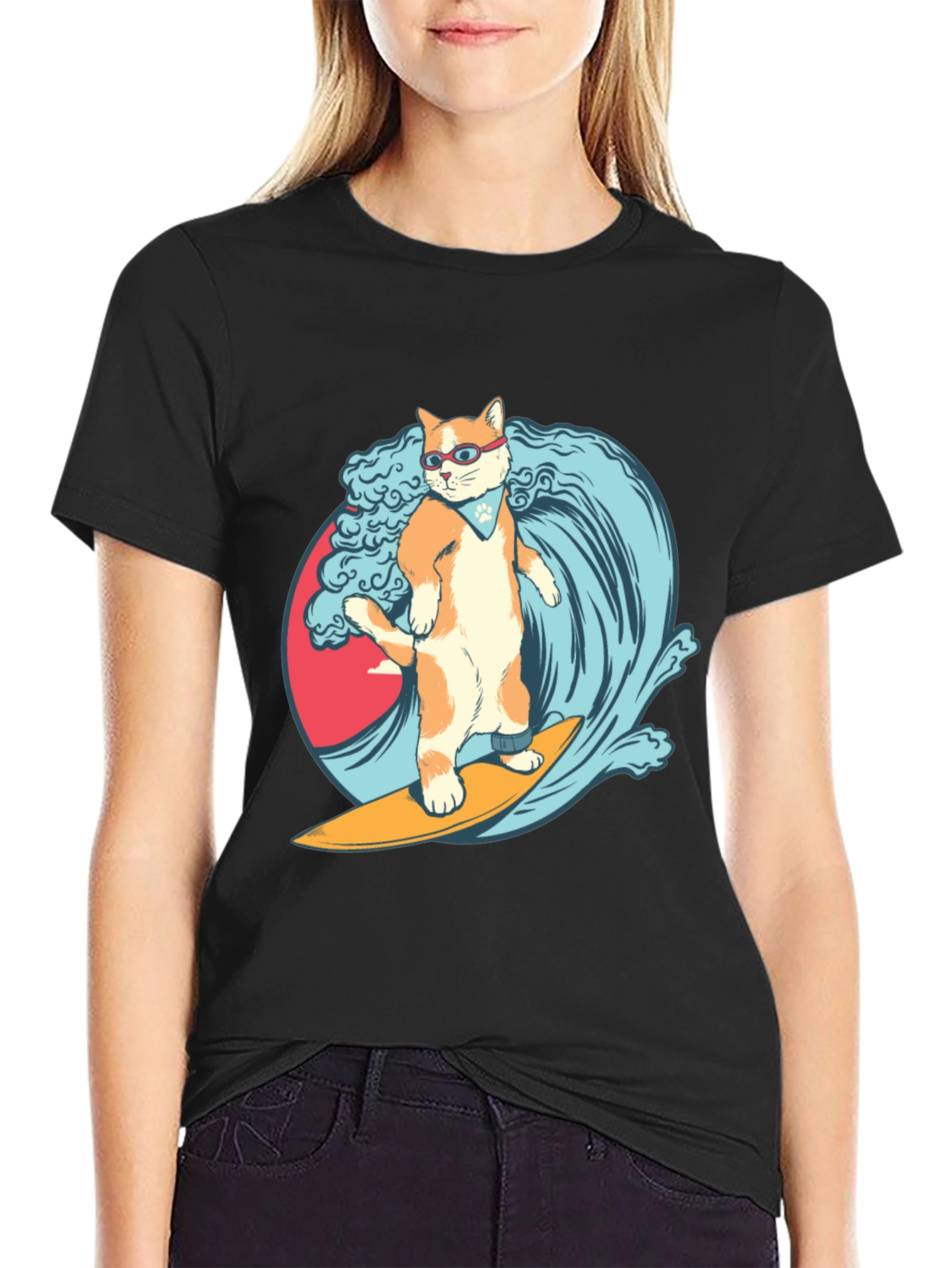 Surfing Cat T-Shirt - Cool Graphic Tee