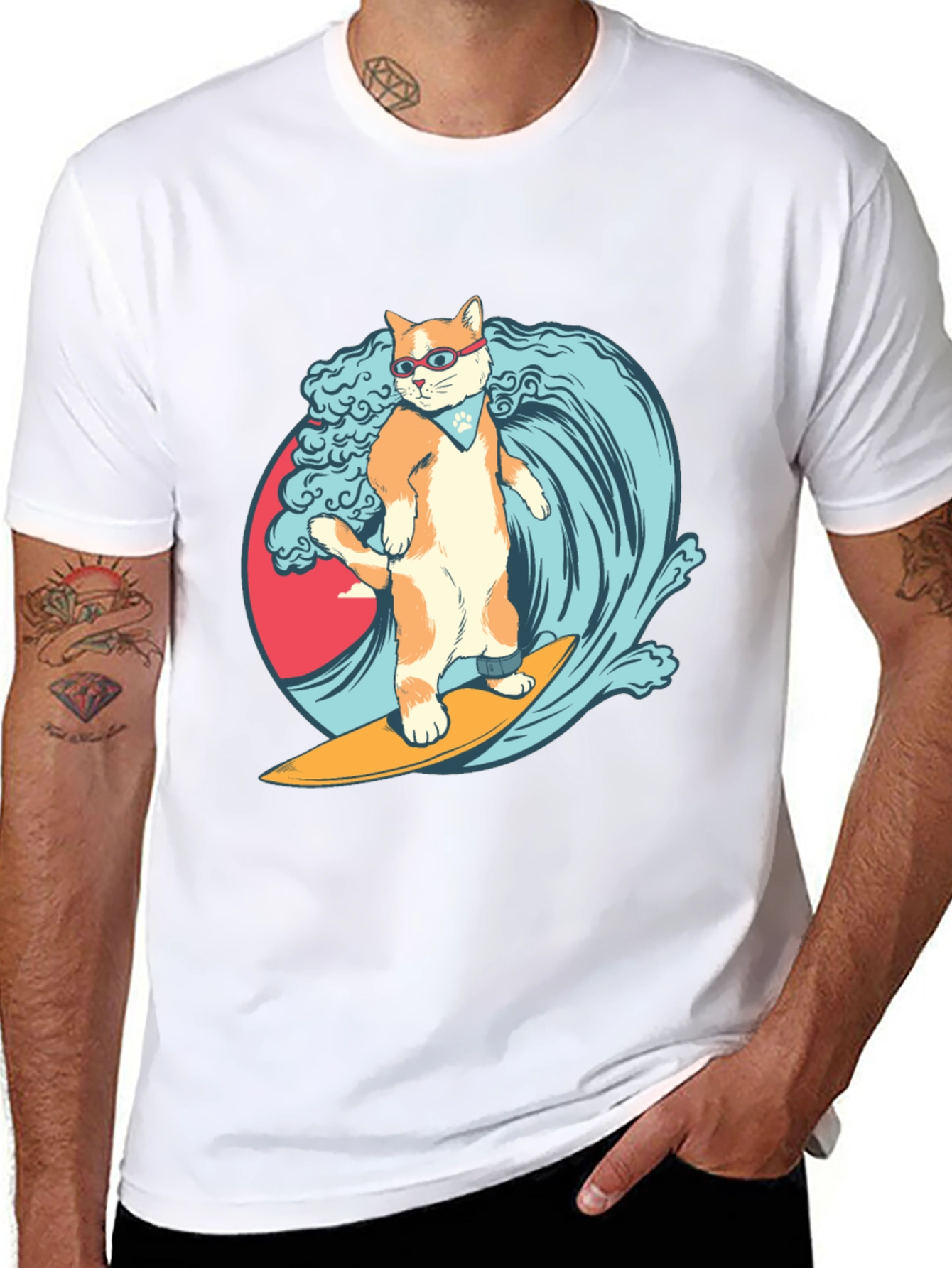 Surfing Cat T-Shirt - Cool Graphic Tee