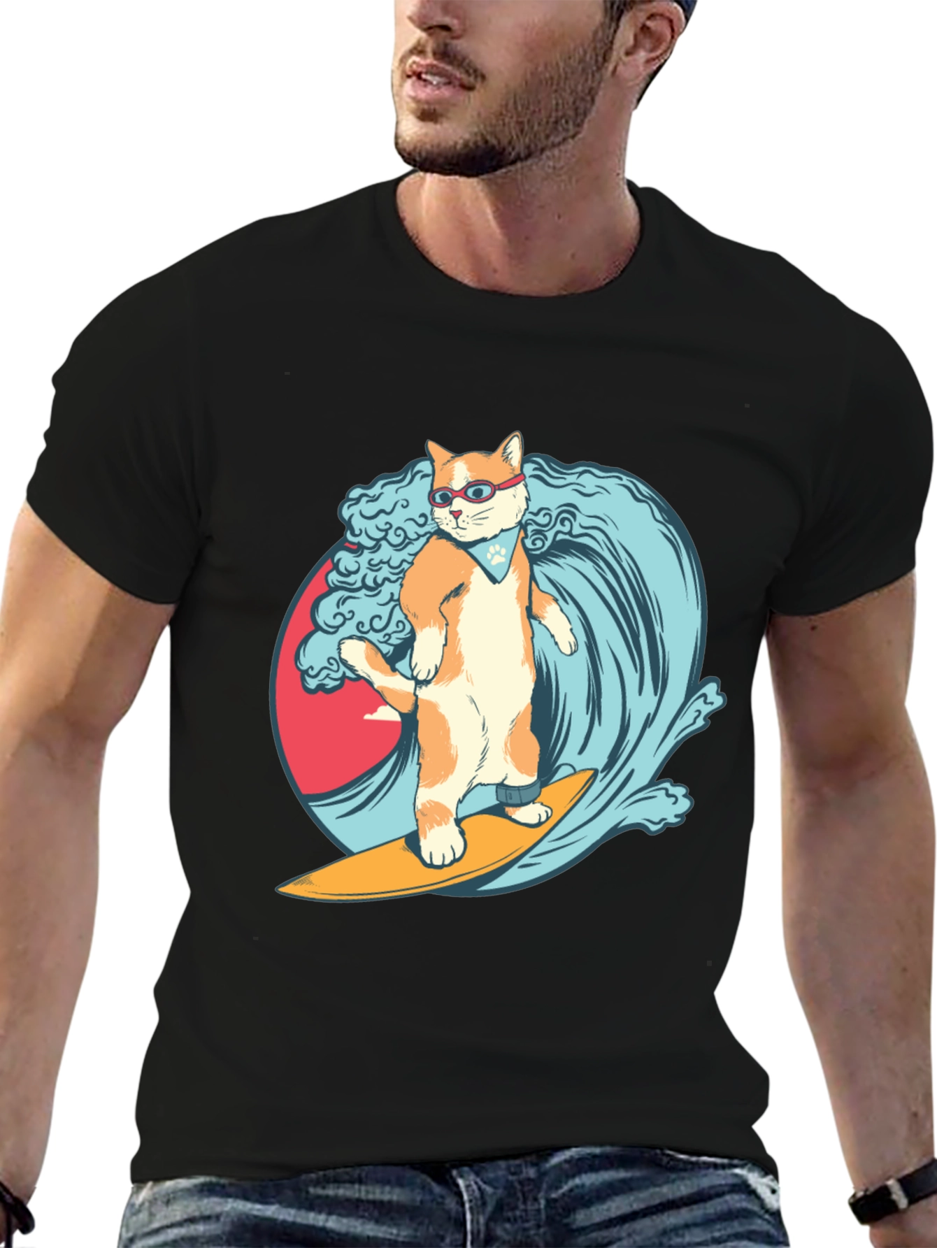 Surfing Cat T-Shirt - Cool Graphic Tee