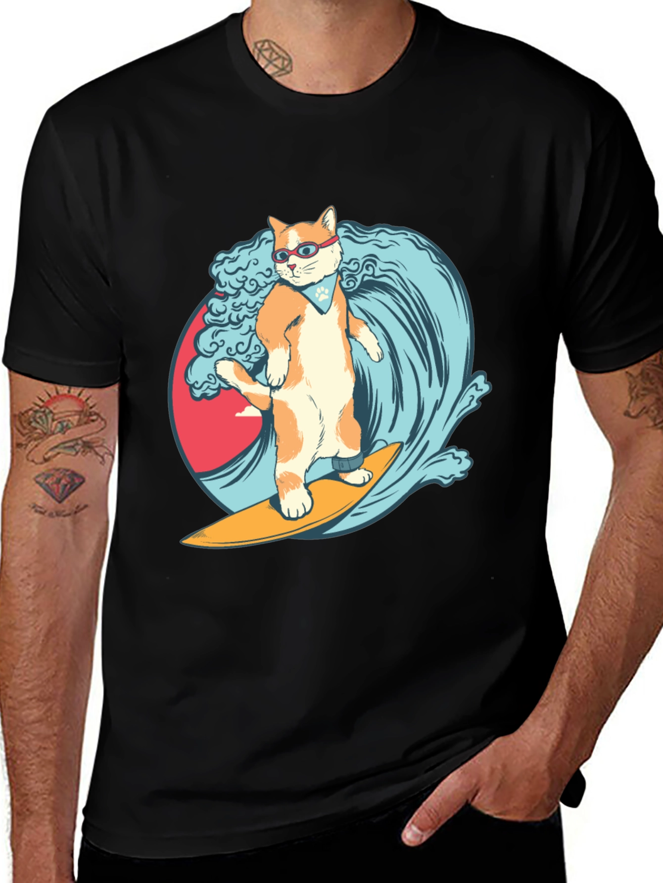 Surfing Cat T-Shirt - Cool Graphic Tee