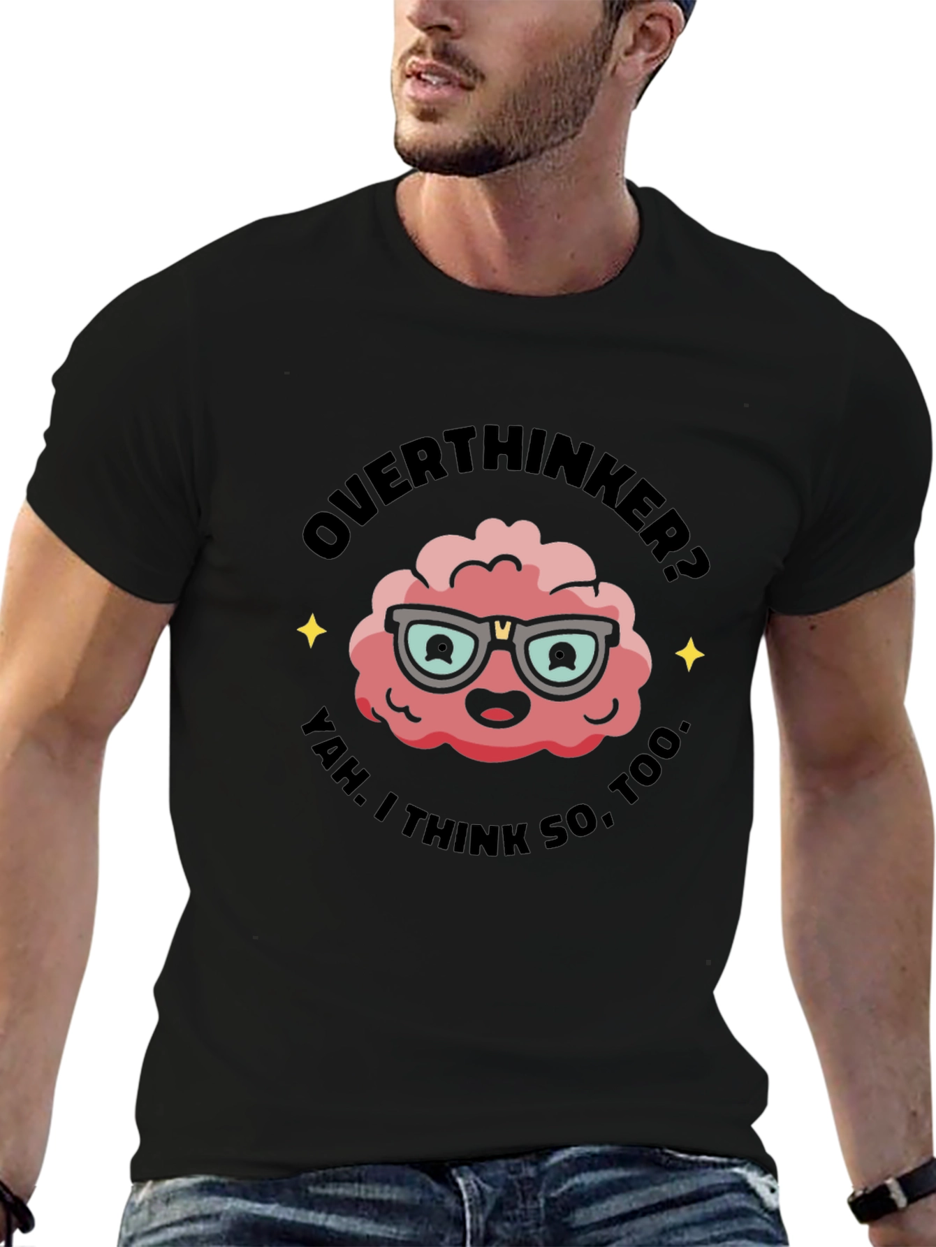 Overthinker Brain Graphic Tee - Black