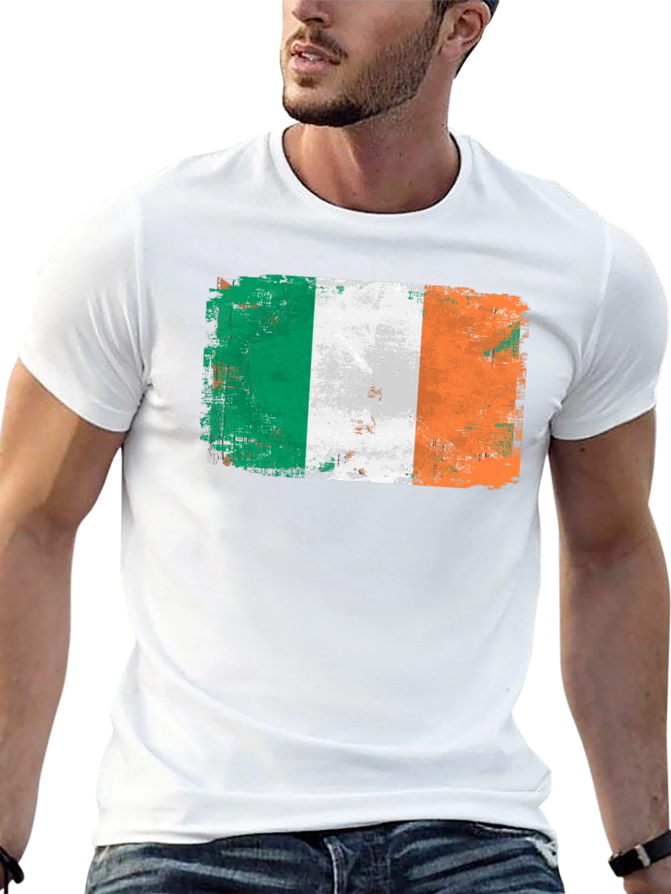 Distressed Ireland Flag Graphic Black T-Shirt