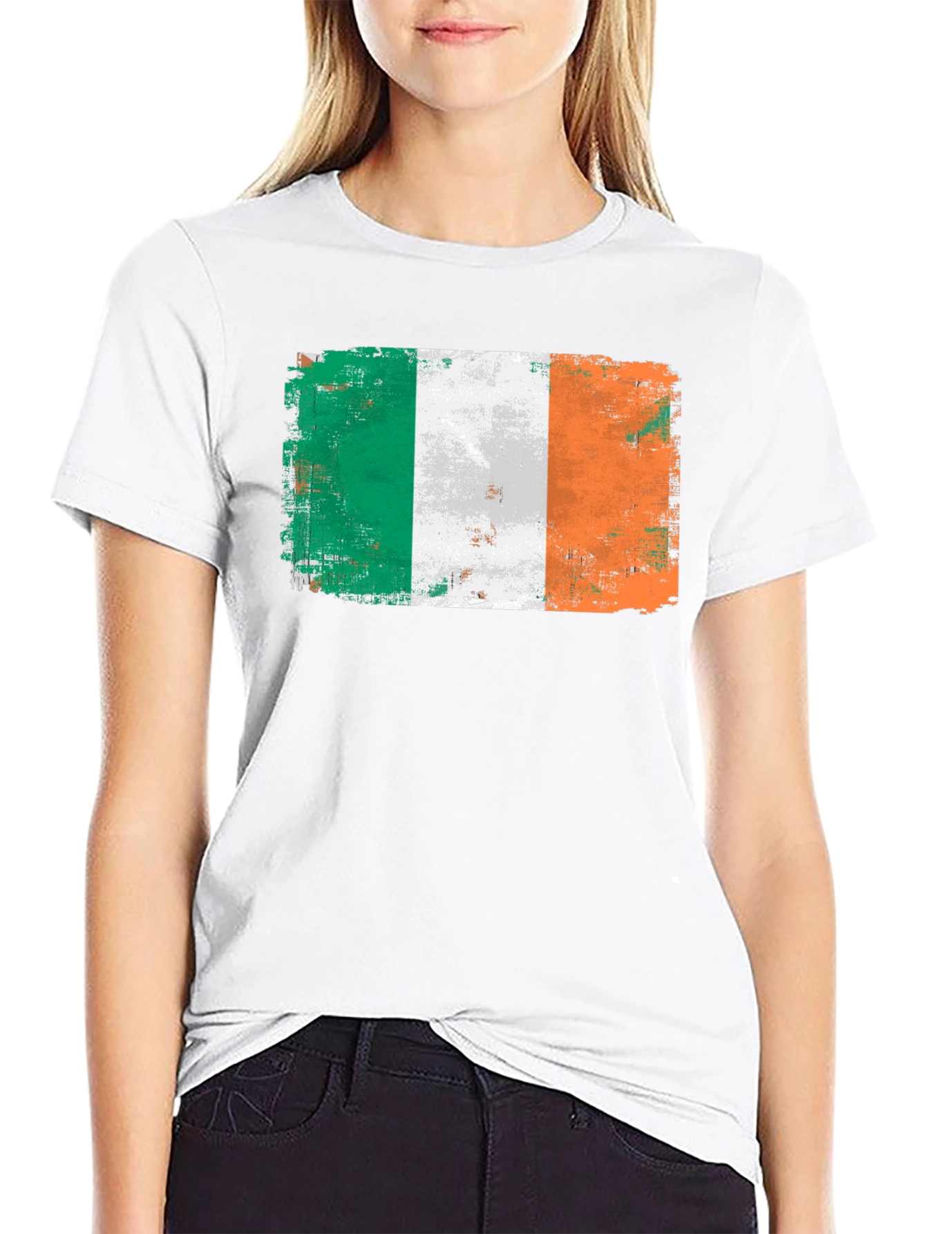 Distressed Ireland Flag Graphic Black T-Shirt