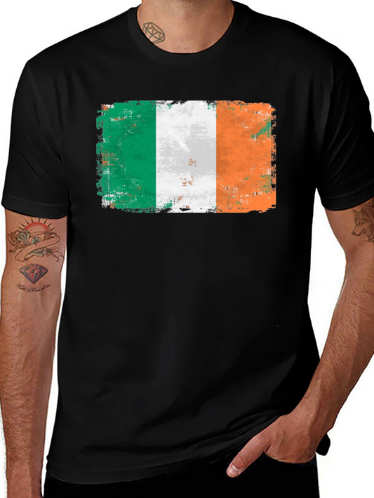 Distressed Ireland Flag Graphic Black T-Shirt