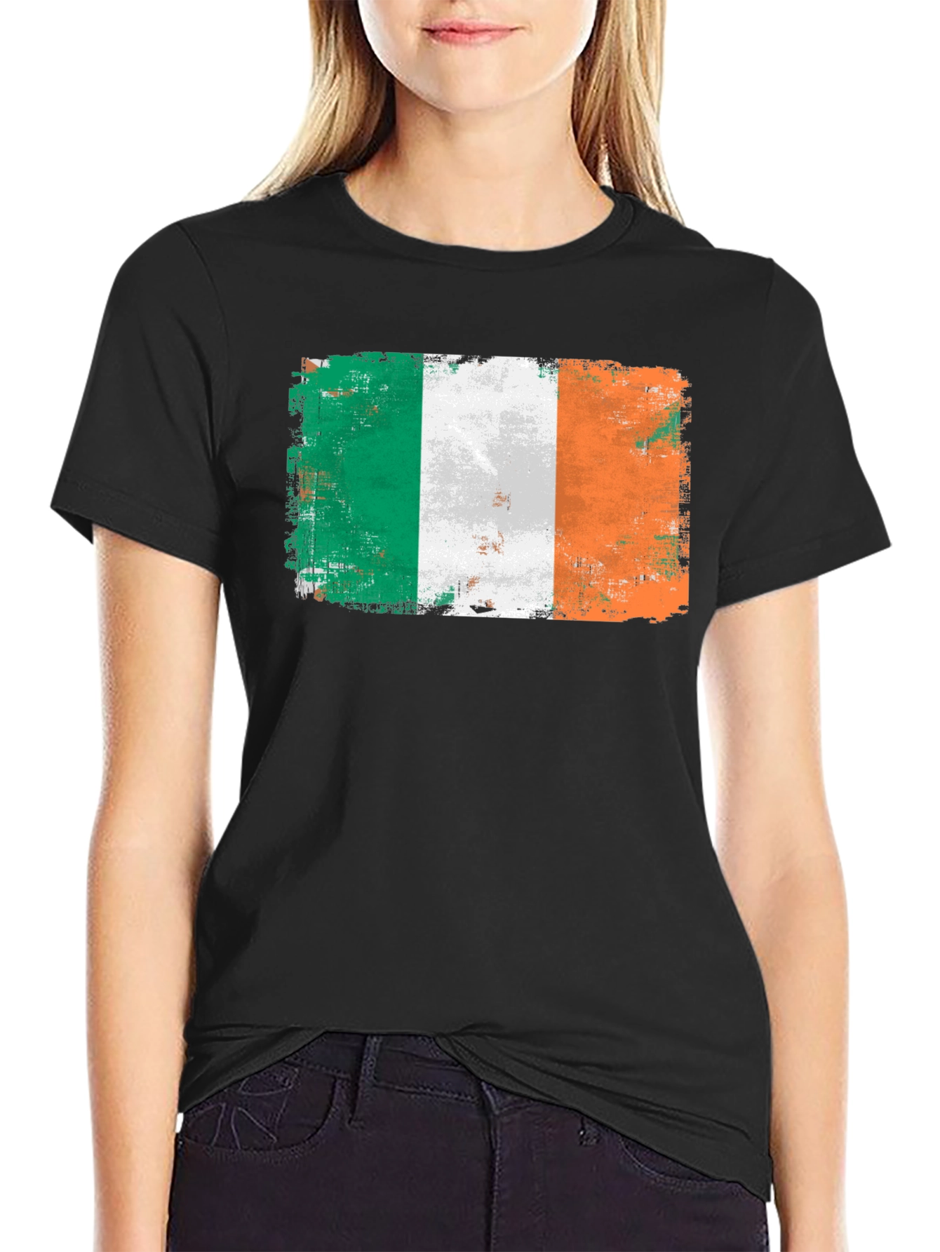 Distressed Ireland Flag Graphic Black T-Shirt
