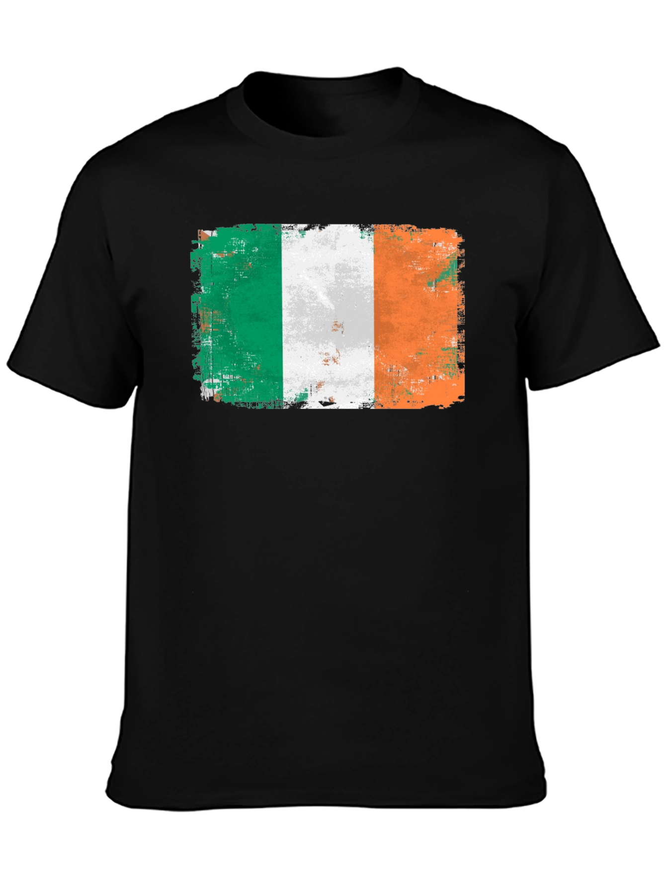 Distressed Ireland Flag Graphic Black T-Shirt