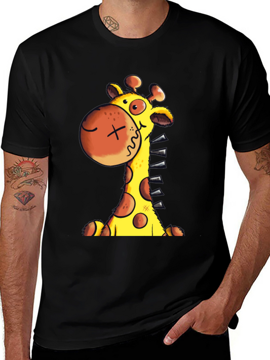 Cartoon Giraffe Graphic T-Shirt - Unisex Black Tee