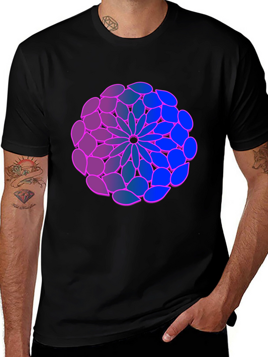 Geometric Flower T-Shirt: Blue-Purple Gradient Design