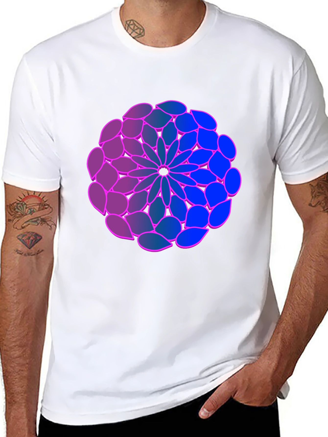 Geometric Flower T-Shirt: Blue-Purple Gradient Design