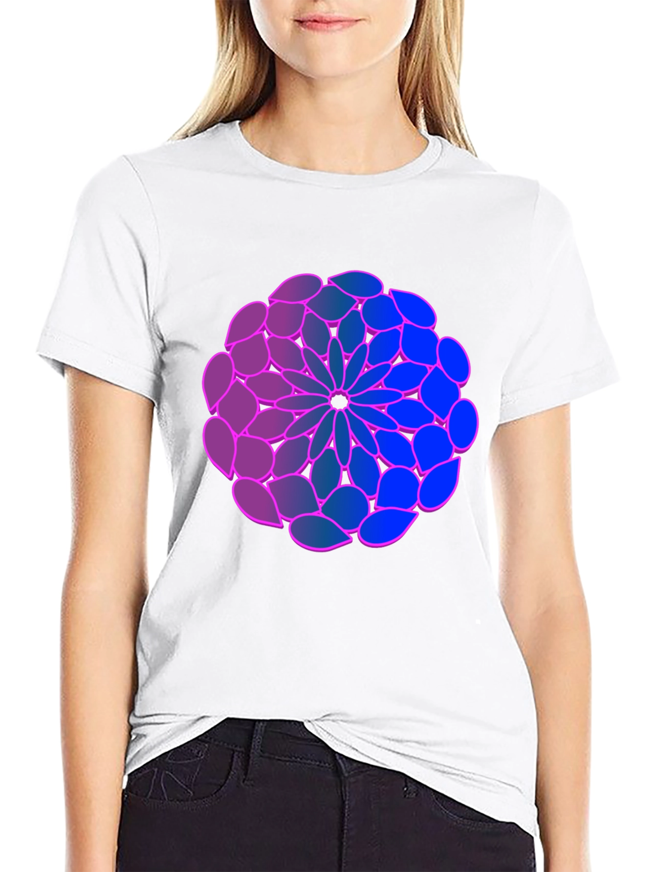 Geometric Flower T-Shirt: Blue-Purple Gradient Design
