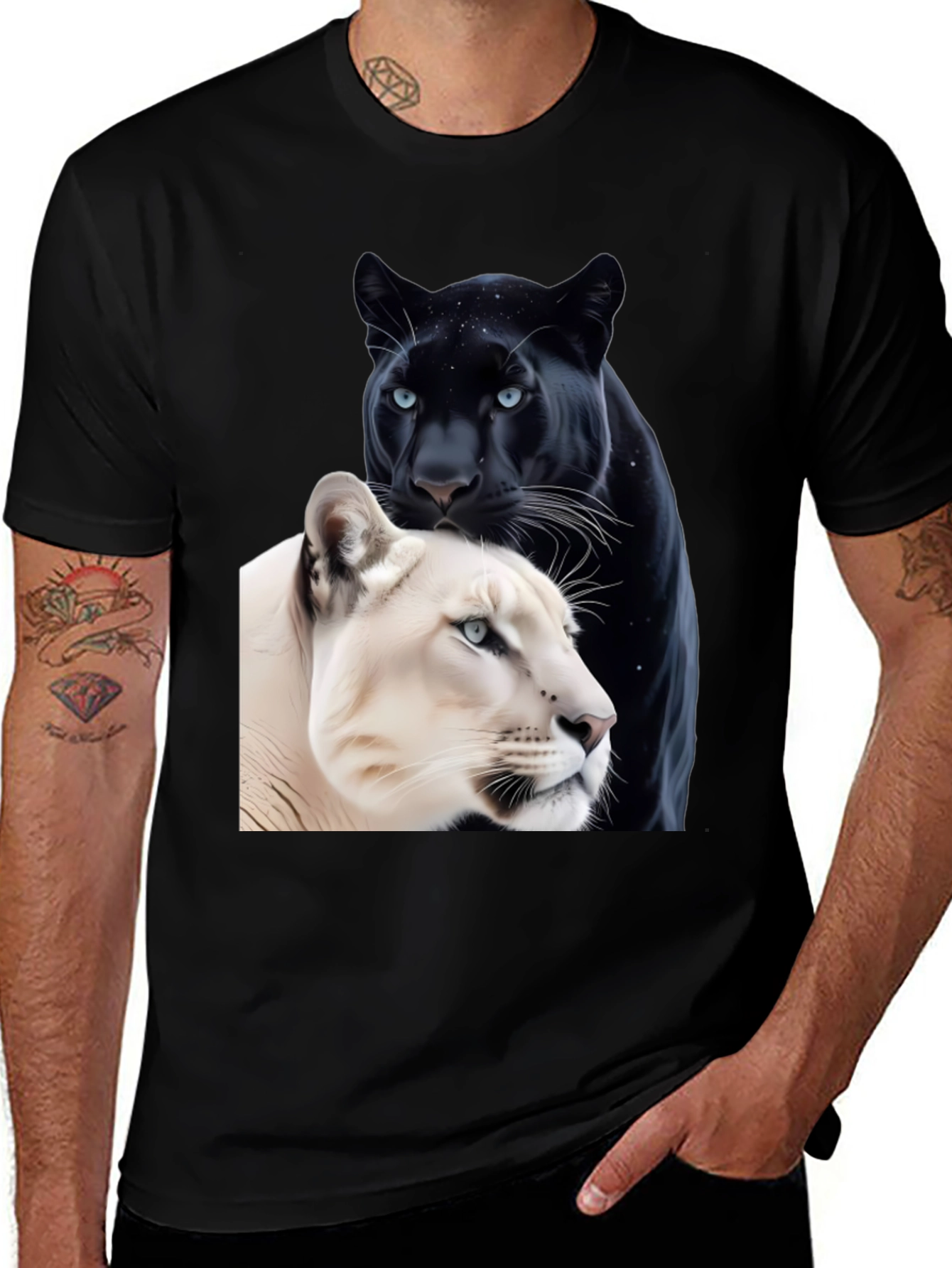 Panther Duo Graphic Tee - Black Cotton Blend