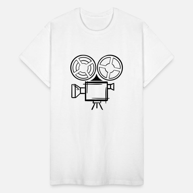 Old film camera drawing, template. Cameraman.