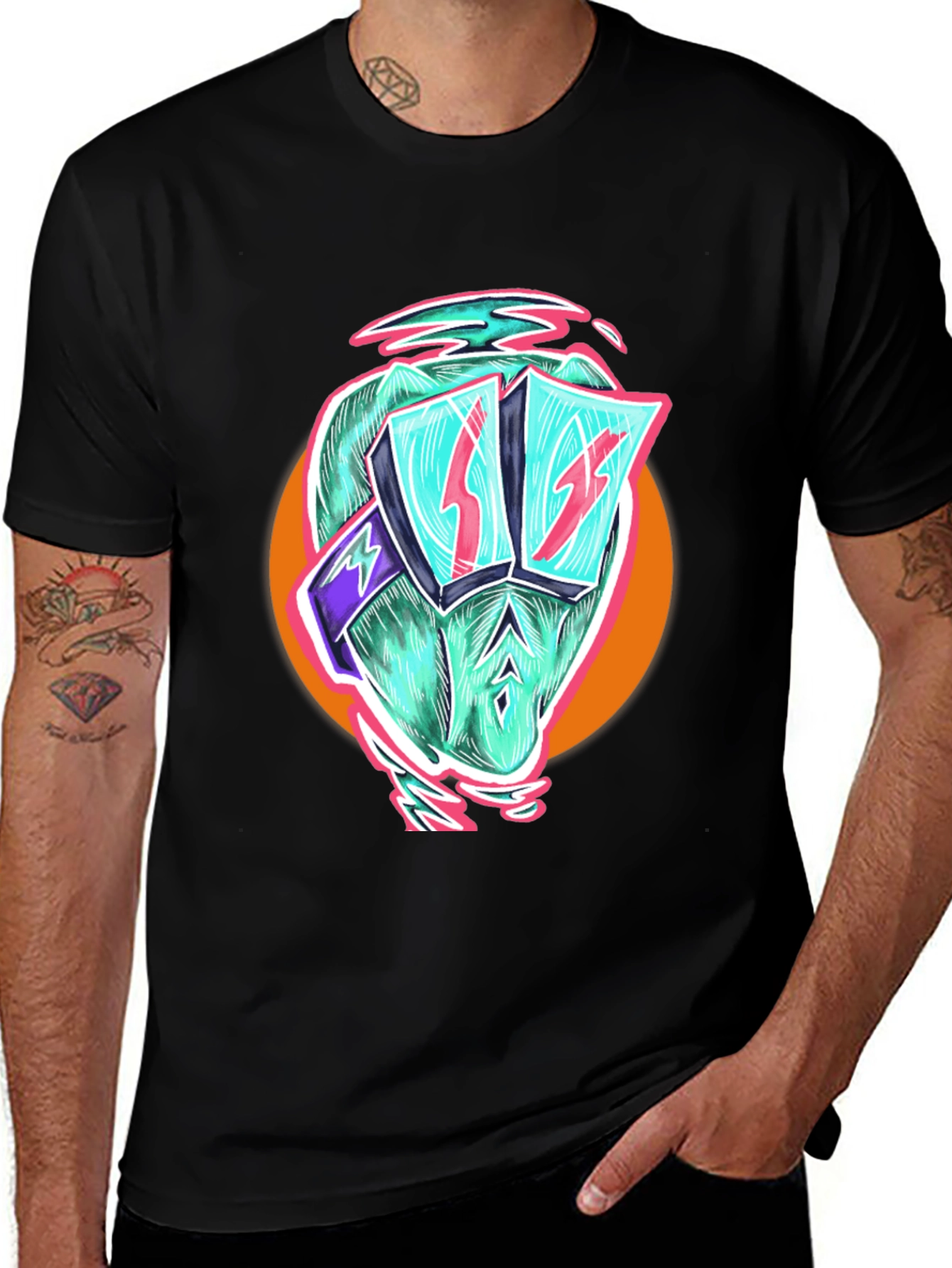 Cool Dino Black T-Shirt - Retro Cartoon Graphic