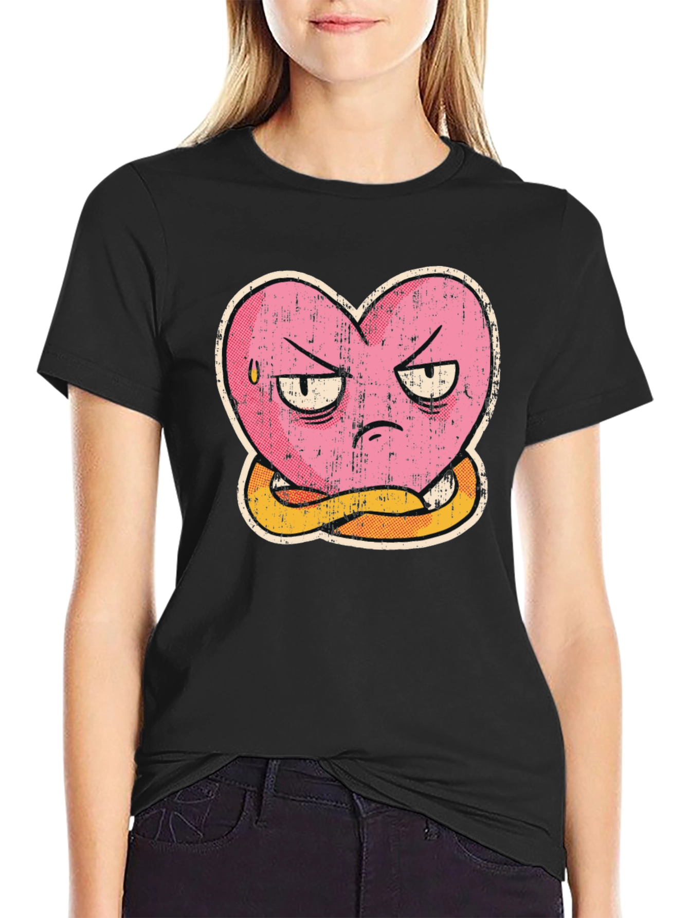 Grumpy Heart Graphic Tee - Mens Black T-Shirt