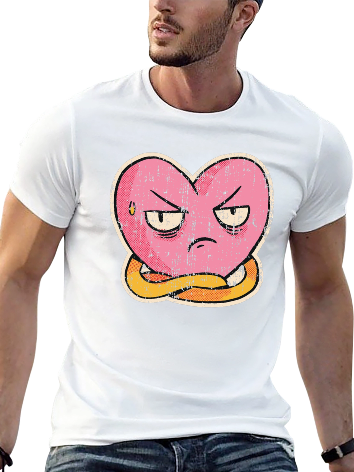 Grumpy Heart Graphic Tee - Mens Black T-Shirt