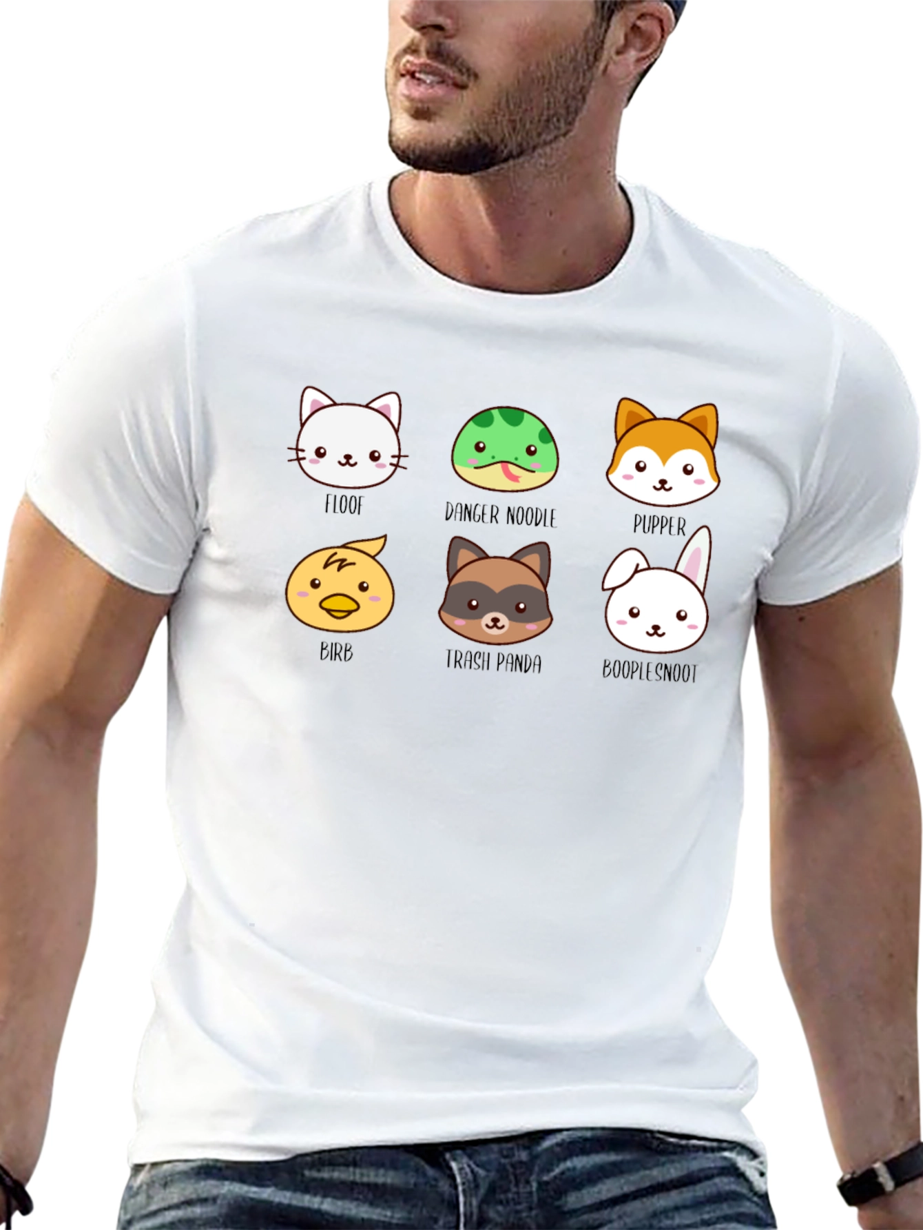 Cute Animal Faces Black T-Shirt