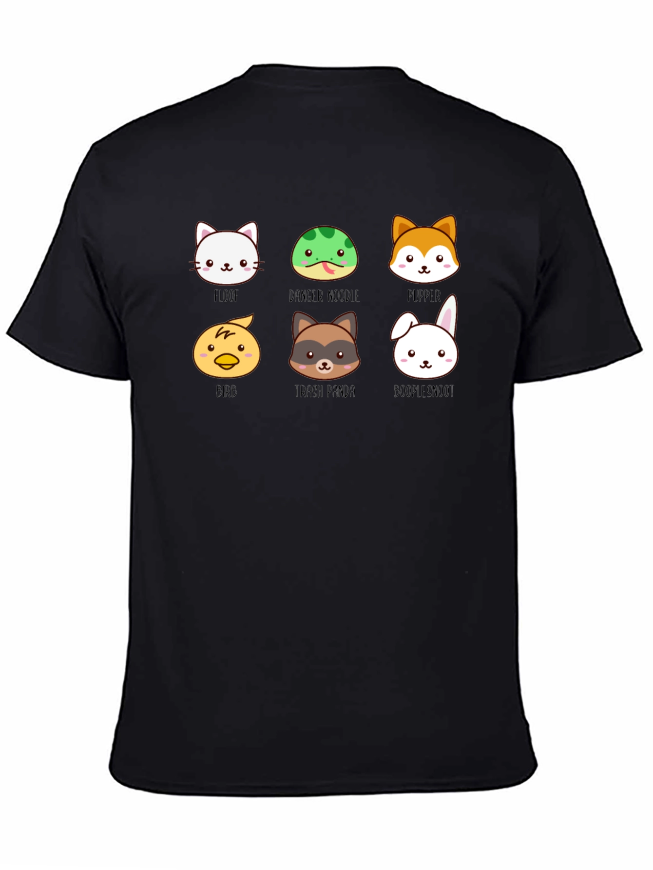 Cute Animal Faces Black T-Shirt
