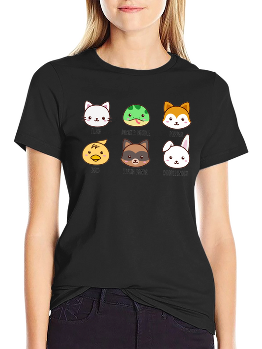 Cute Animal Faces Black T-Shirt