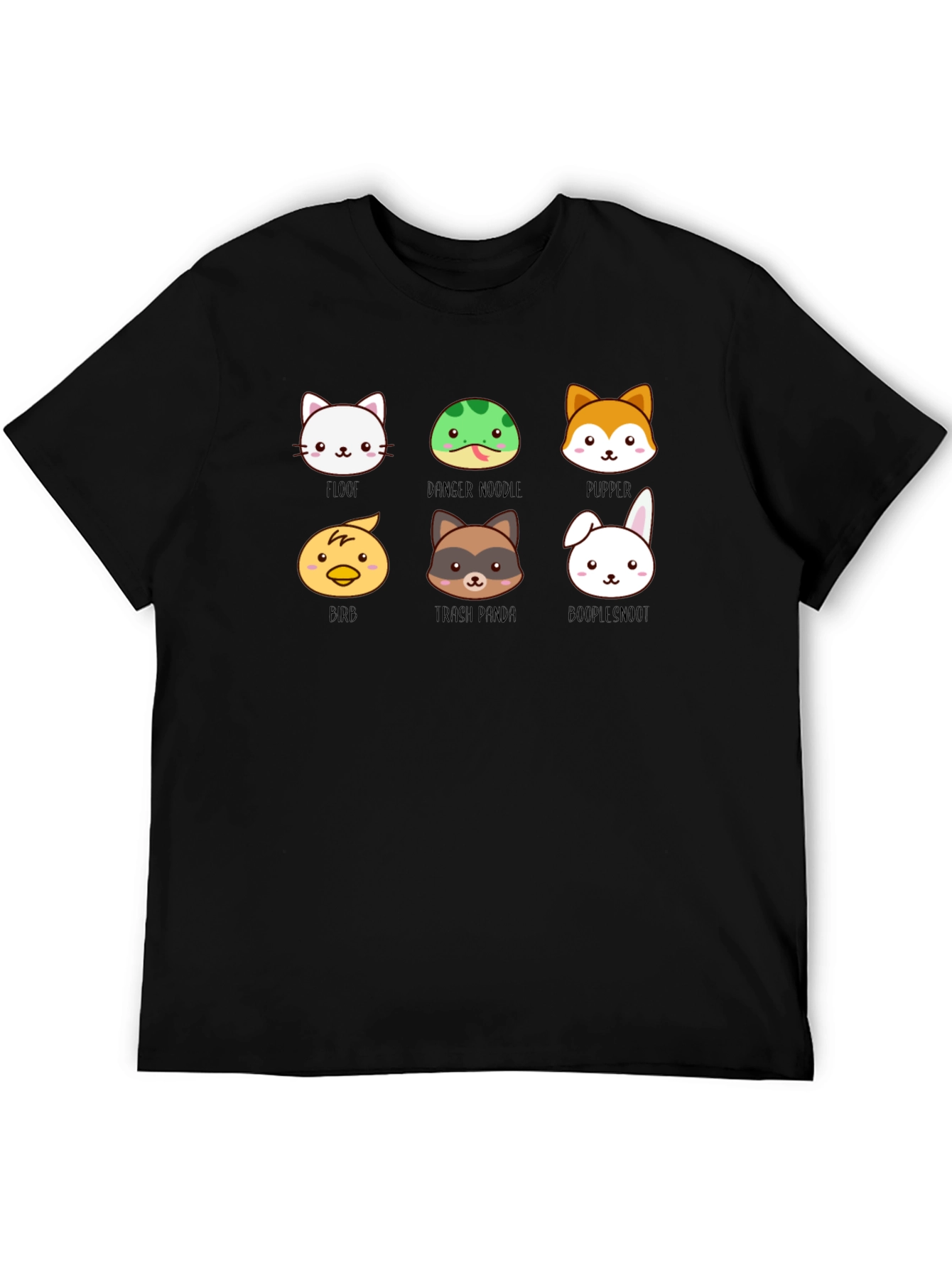 Cute Animal Faces Black T-Shirt