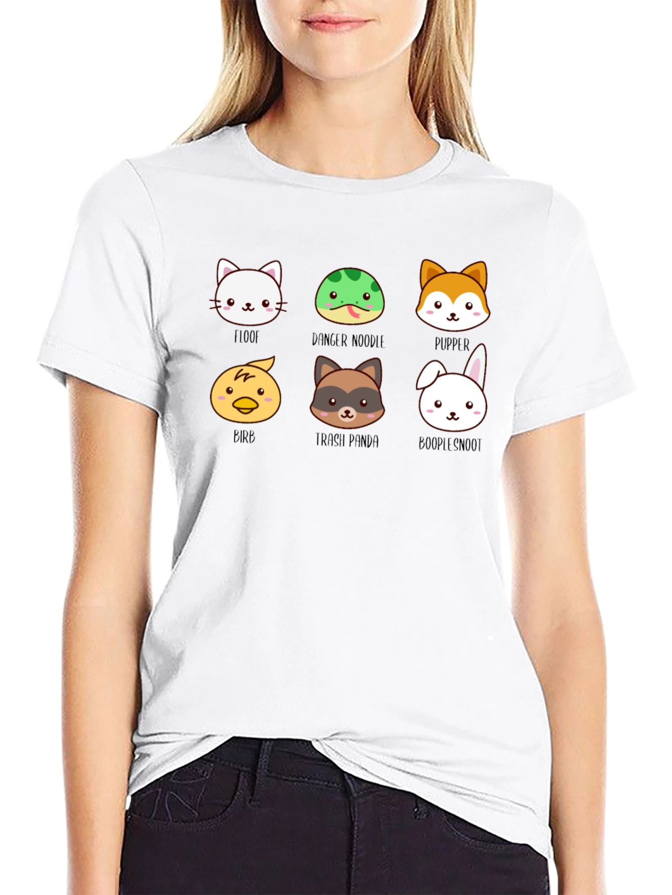 Cute Animal Faces Black T-Shirt