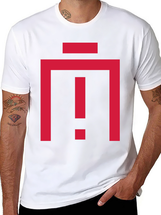 Abstract Symbol Graphic Tee - Bold Red Design on Black Shirt