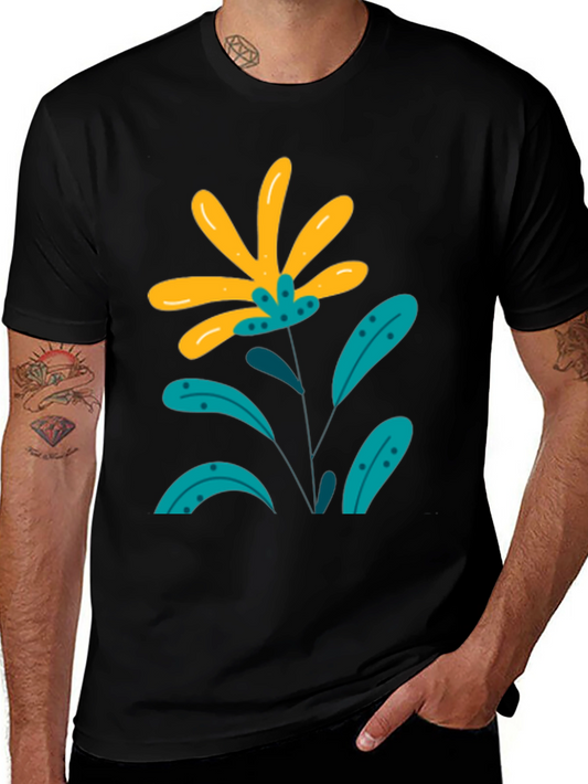 Modern Floral Graphic Tee - Stylish Black Cotton Shirt