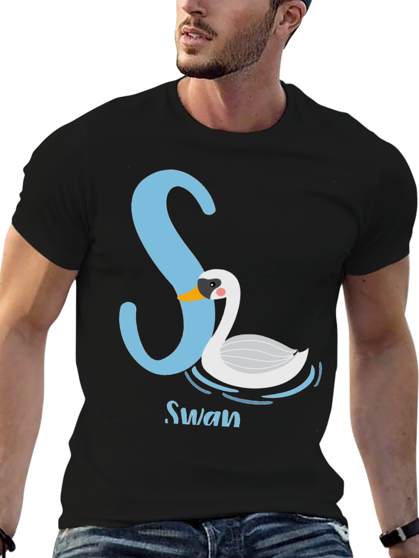Stylish Black S Swan Graphic Tee