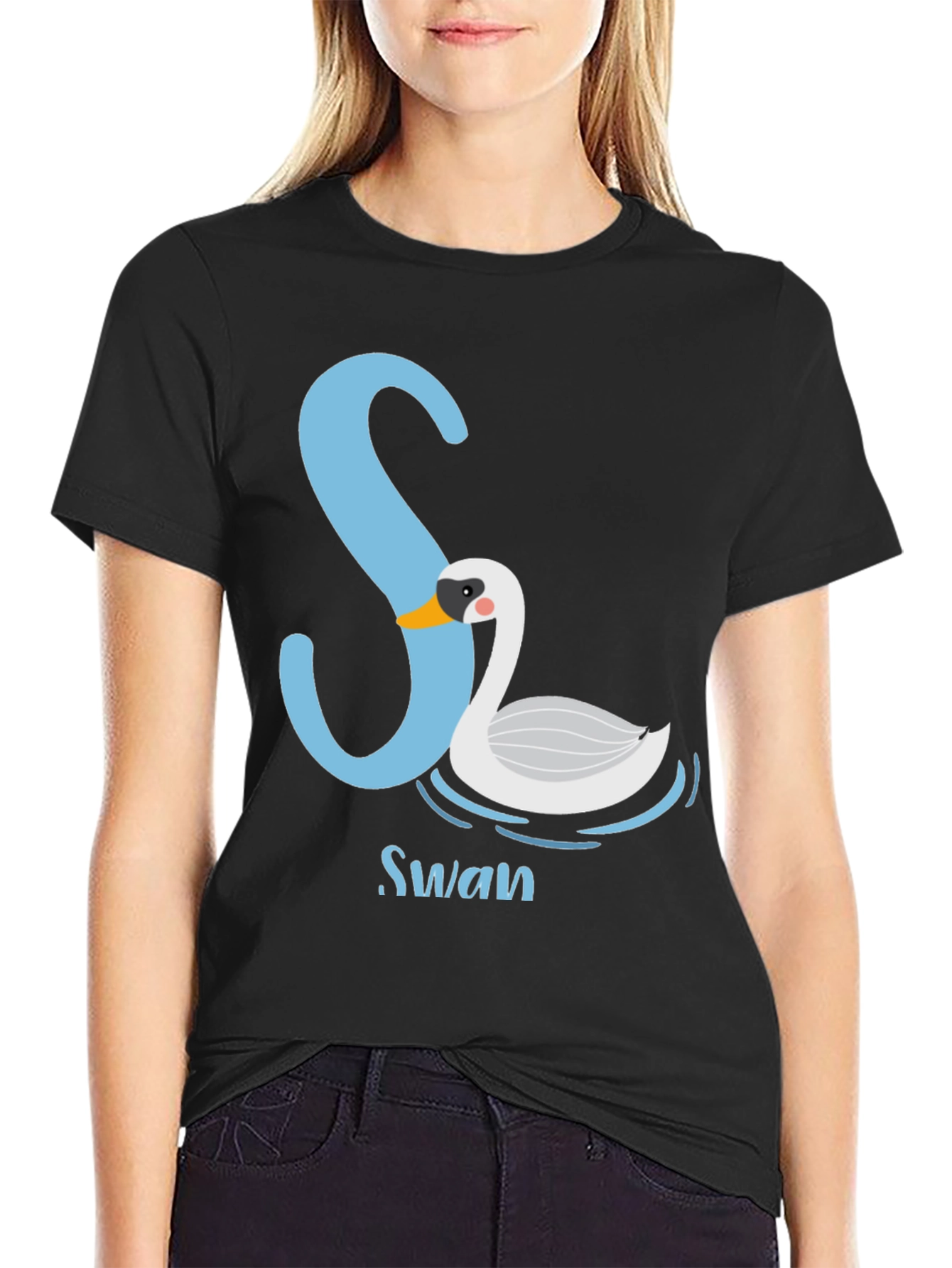 Stylish Black S Swan Graphic Tee