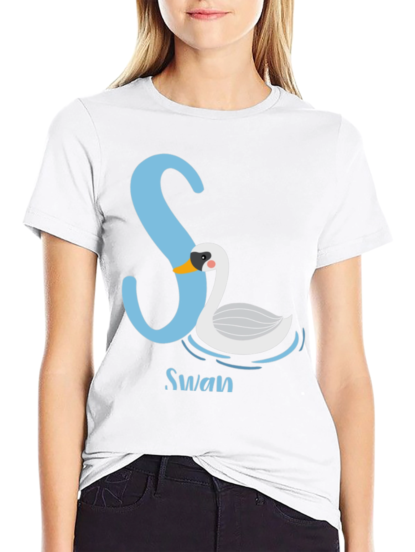 Stylish Black S Swan Graphic Tee