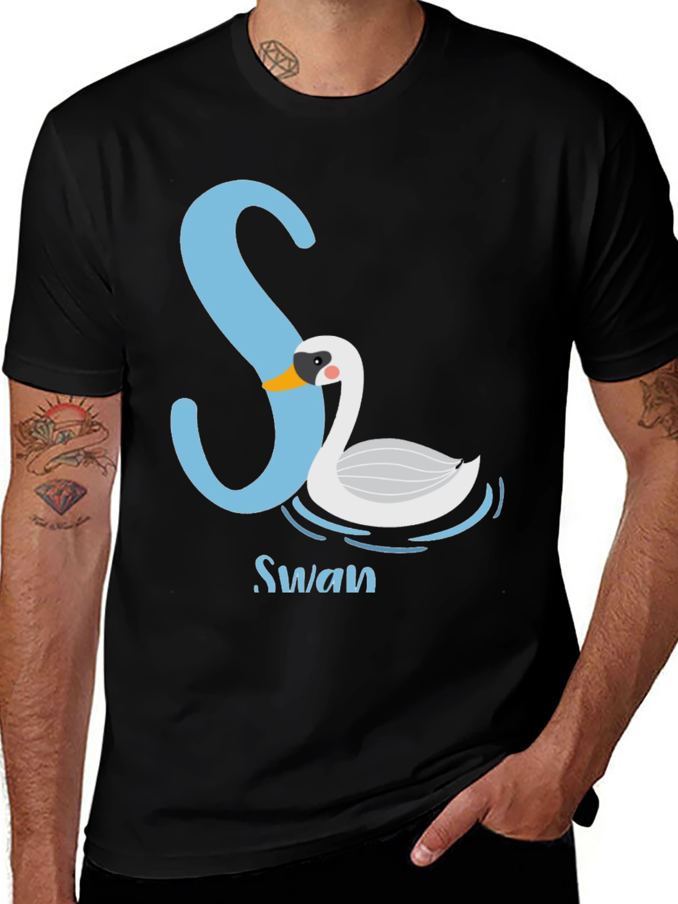 Stylish Black S Swan Graphic Tee