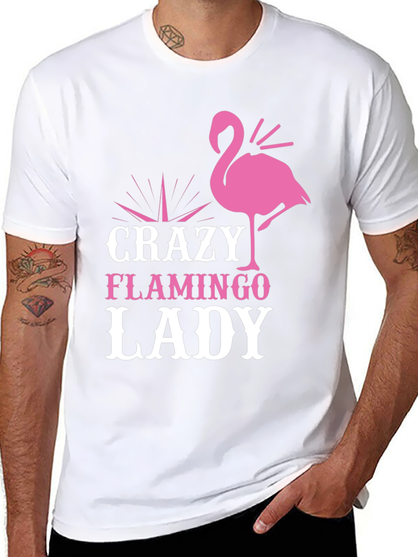 Crazy Flamingo Lady Graphic Tee - Black Cotton T-Shirt