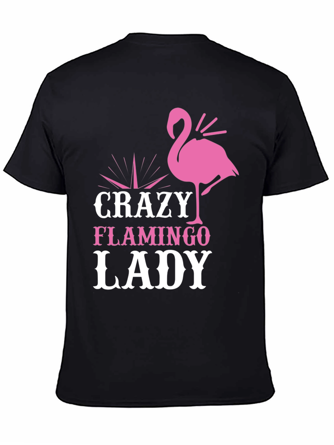 Crazy Flamingo Lady Graphic Tee - Black Cotton T-Shirt