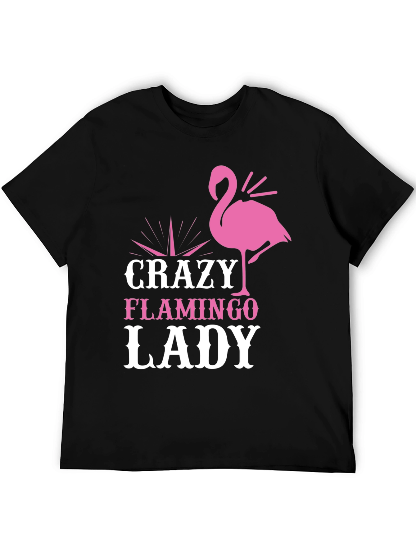 Crazy Flamingo Lady Graphic Tee - Black Cotton T-Shirt