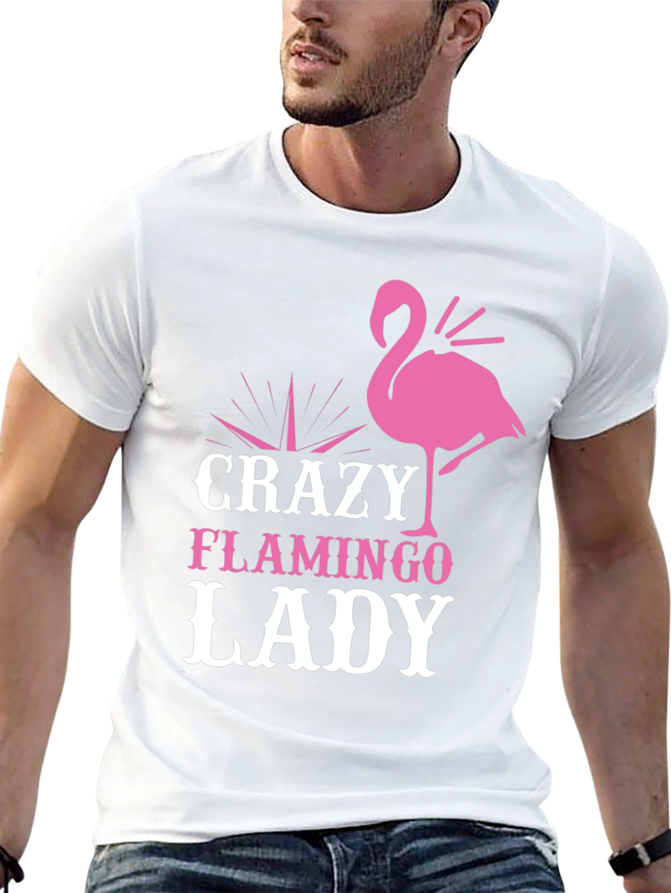Crazy Flamingo Lady Graphic Tee - Black Cotton T-Shirt