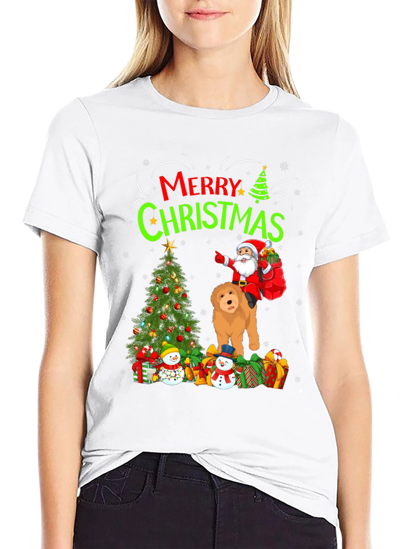 Merry Christmas Santa Dog Graphic T-Shirt