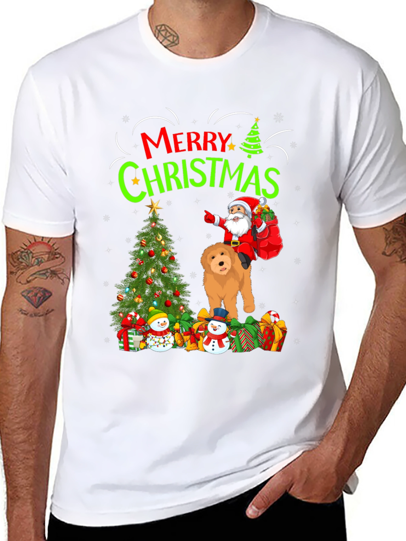 Merry Christmas Santa Dog Graphic T-Shirt