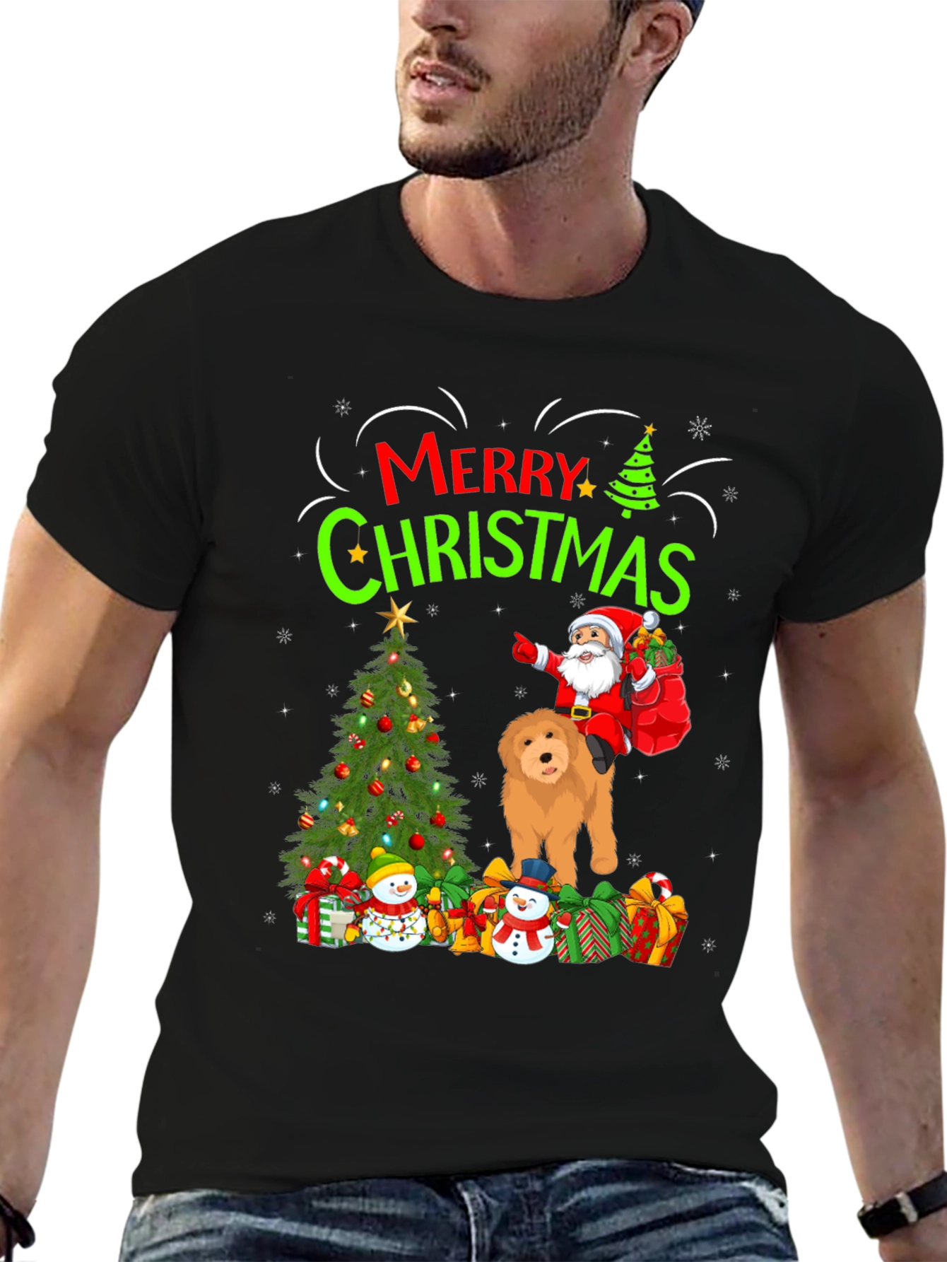 Merry Christmas Santa Dog Graphic T-Shirt
